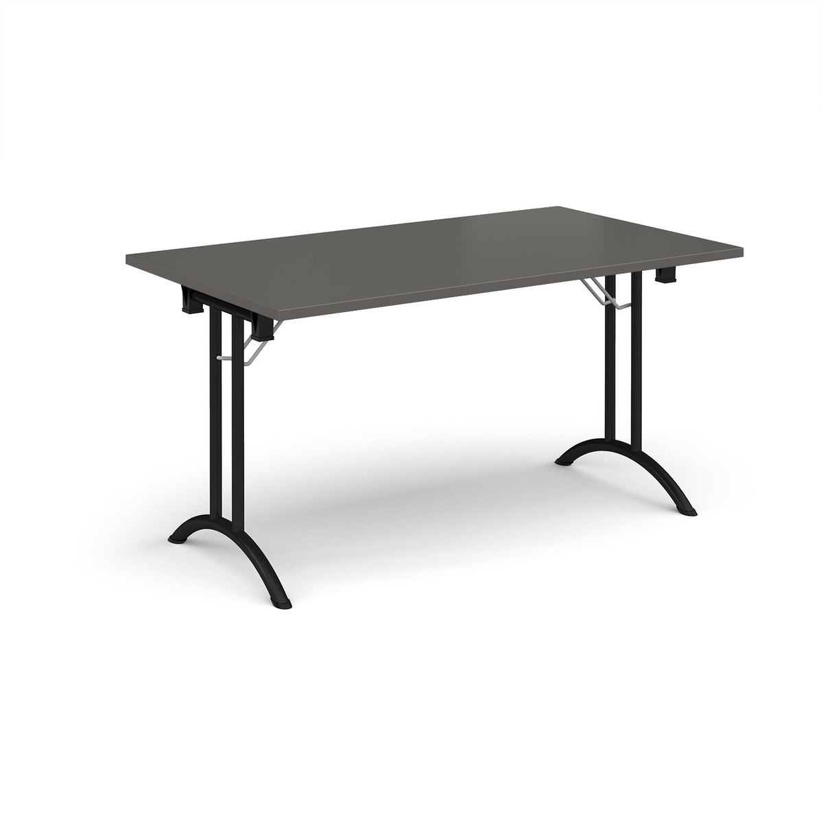 Picture of Rectangular folding leg table with black legs and curved foot rails 1400mm x 800mm - Onyx Grey