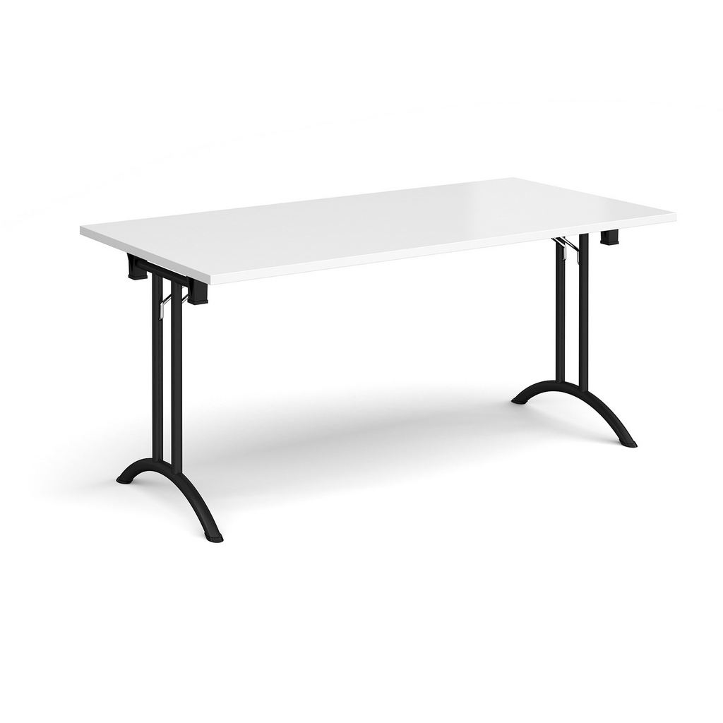 Picture of Rectangular folding leg table with black legs and curved foot rails 1600mm x 800mm - white