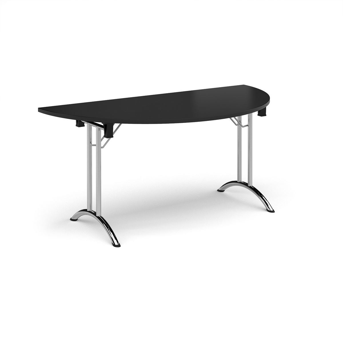 Picture of Semi circular folding leg table with chrome legs and curved foot rails 1600mm x 800mm - Black