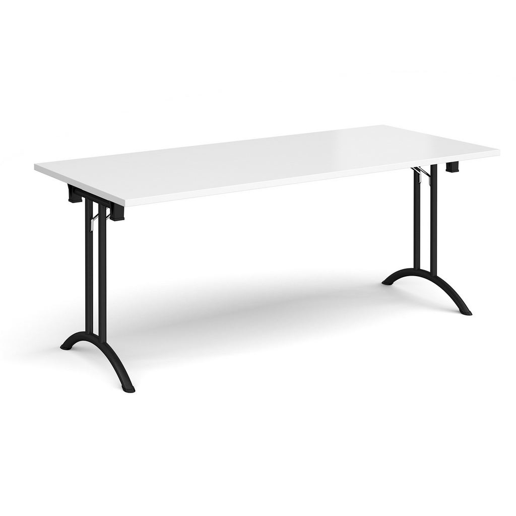 Picture of Rectangular folding leg table with black legs and curved foot rails 1800mm x 800mm - white