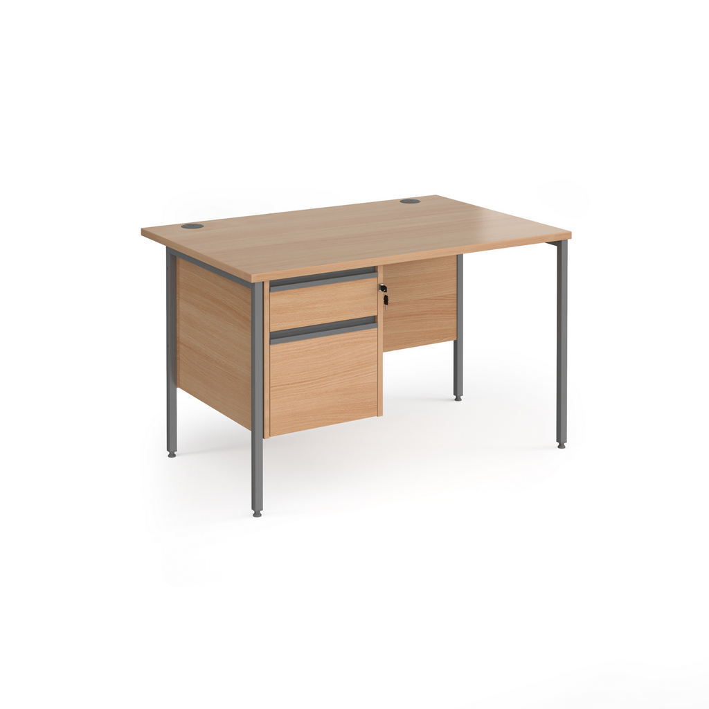 Picture of Contract 25 straight desk with 2 drawer pedestal and graphite H-Frame leg 1200mm x 800mm - beech top