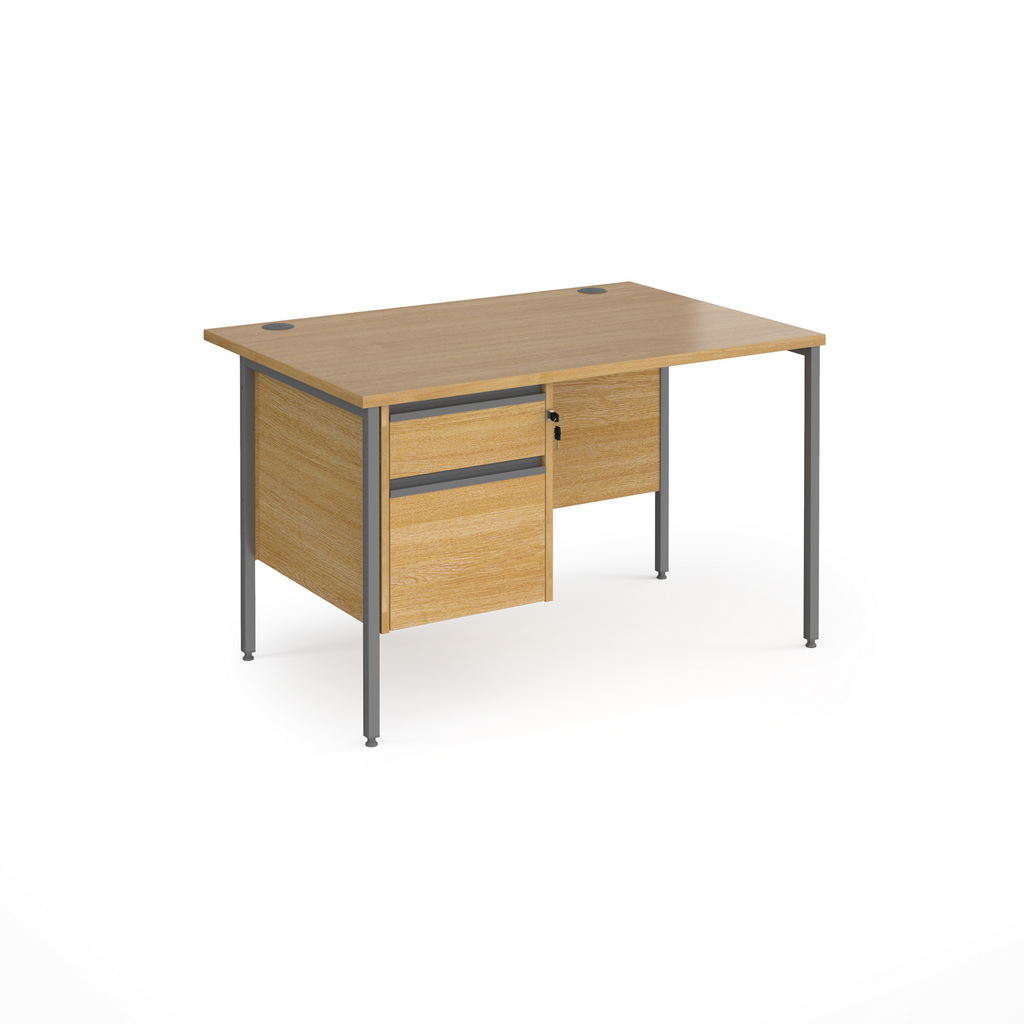 Picture of Contract 25 straight desk with 2 drawer pedestal and graphite H-Frame leg 1200mm x 800mm - oak top