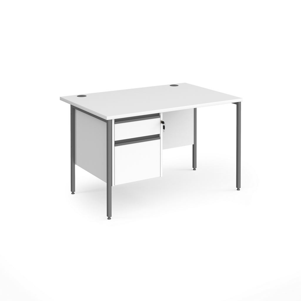 Picture of Contract 25 straight desk with 2 drawer pedestal and graphite H-Frame leg 1200mm x 800mm - white top