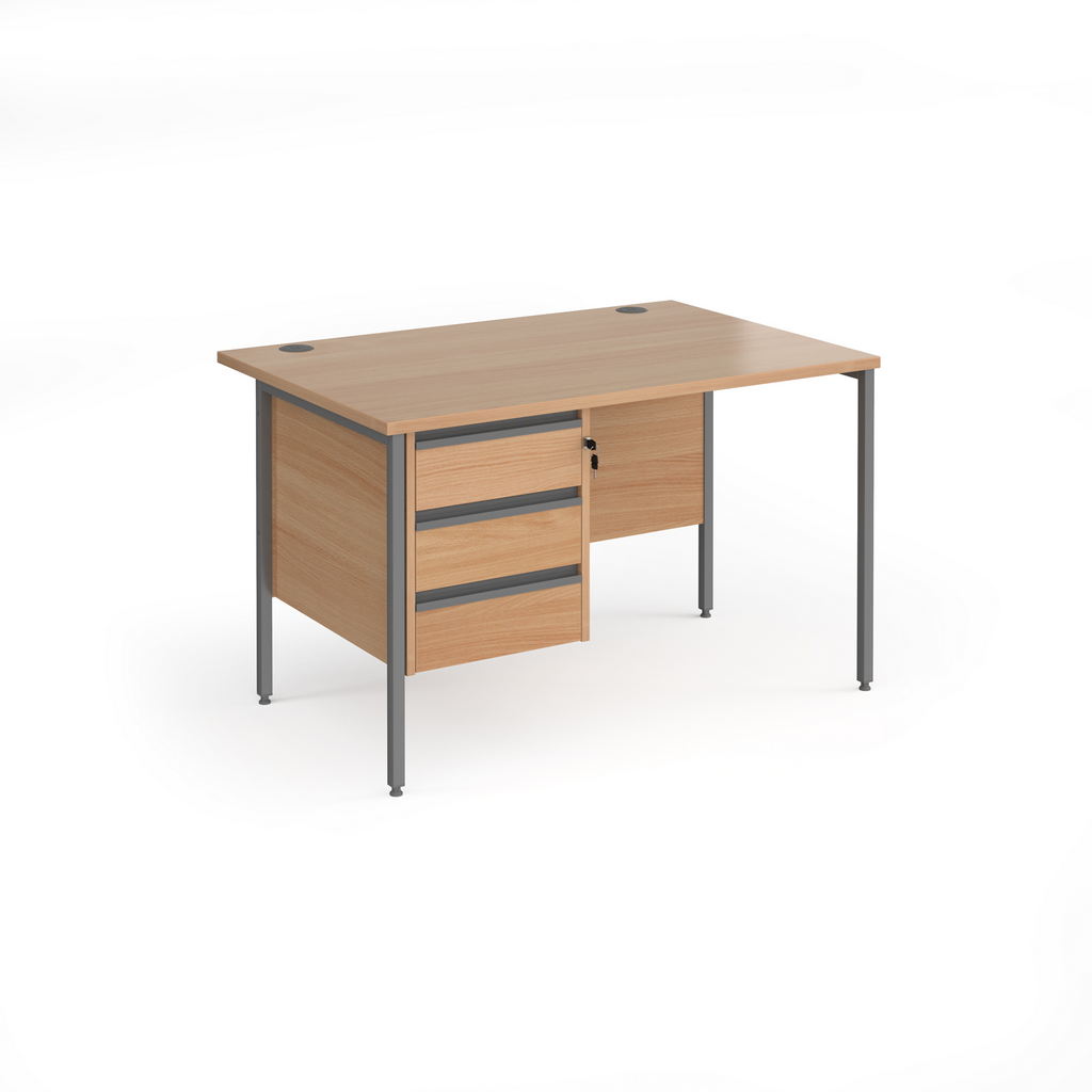 Picture of Contract 25 straight desk with 3 drawer pedestal and graphite H-Frame leg 1200mm x 800mm - beech top