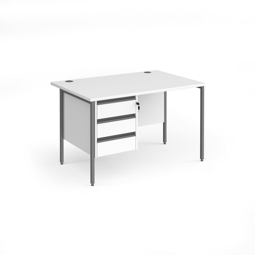 Picture of Contract 25 straight desk with 3 drawer pedestal and graphite H-Frame leg 1200mm x 800mm - white top