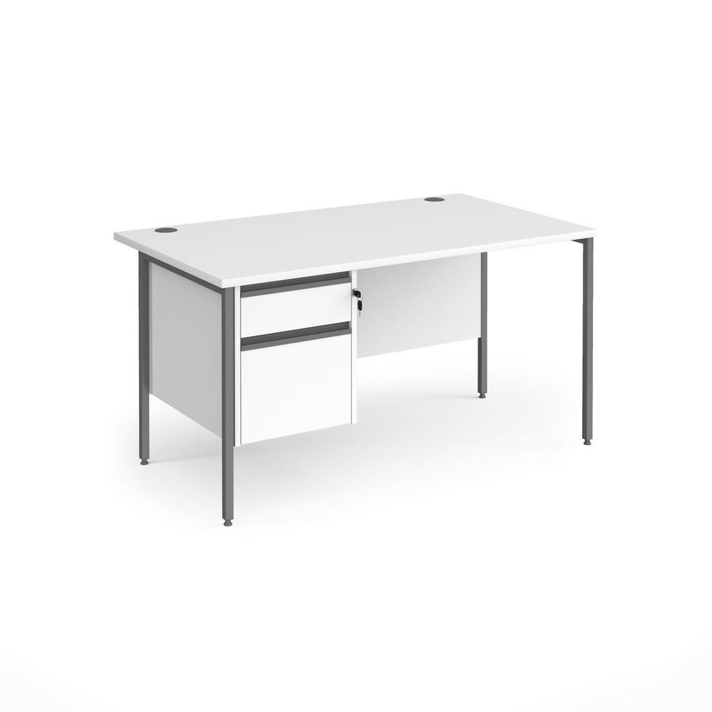 Picture of Contract 25 straight desk with 2 drawer pedestal and graphite H-Frame leg 1400mm x 800mm - white top