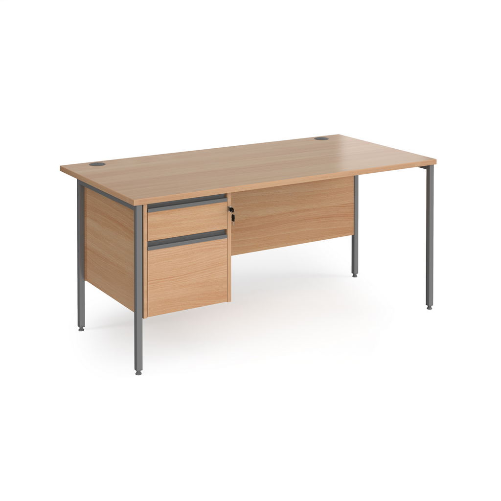 Picture of Contract 25 straight desk with 2 drawer pedestal and graphite H-Frame leg 1600mm x 800mm - beech top