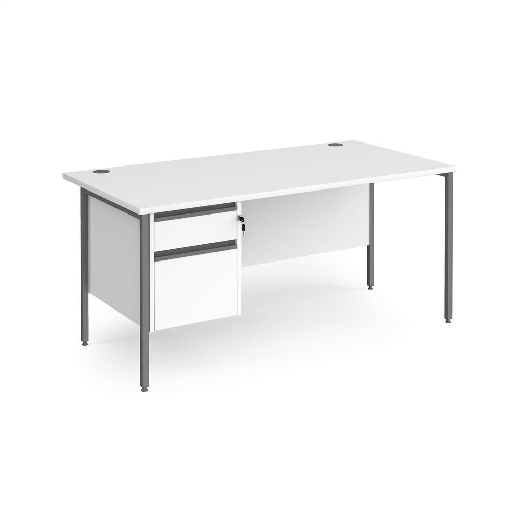 Picture of Contract 25 straight desk with 2 drawer pedestal and graphite H-Frame leg 1600mm x 800mm - white top