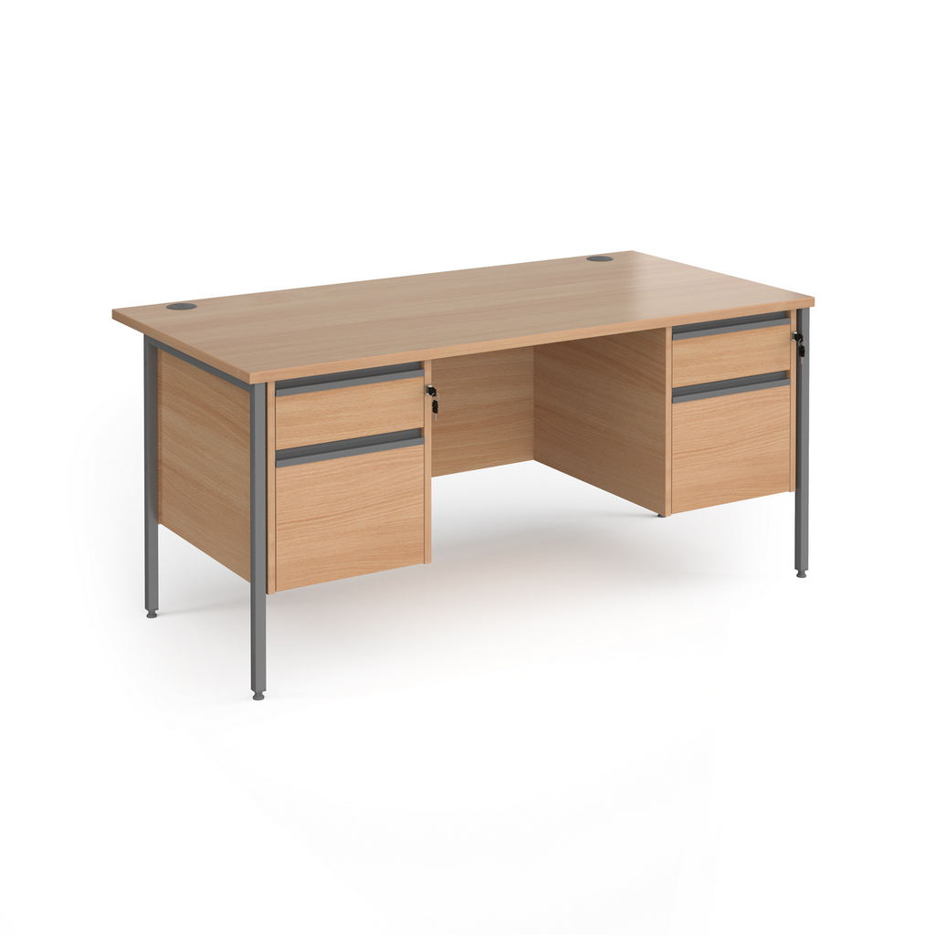 Picture of Contract 25 straight desk with 2 and 2 drawer pedestals and graphite H-Frame leg 1600mm x 800mm - beech top