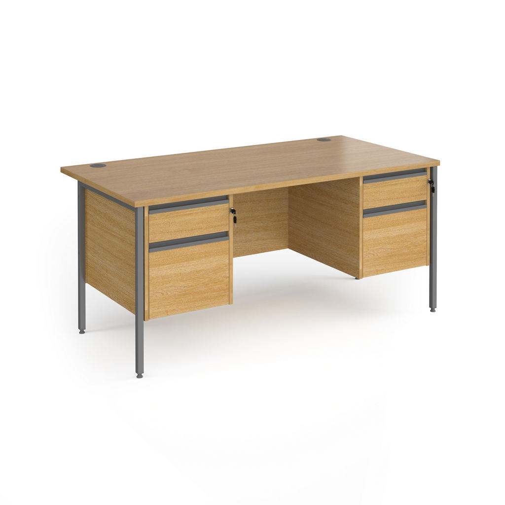 Picture of Contract 25 straight desk with 2 and 2 drawer pedestals and graphite H-Frame leg 1600mm x 800mm - oak top