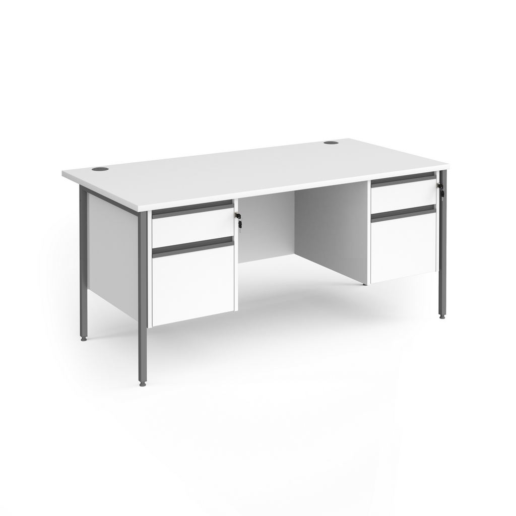 Picture of Contract 25 straight desk with 2 and 2 drawer pedestals and graphite H-Frame leg 1600mm x 800mm - white top