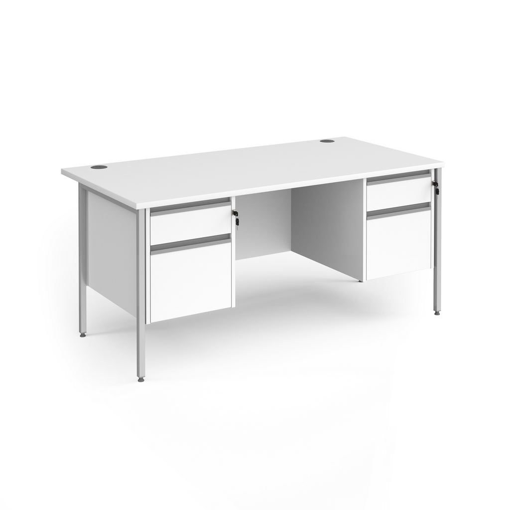 Picture of Contract 25 straight desk with 2 and 2 drawer pedestals and silver H-Frame leg 1600mm x 800mm - white top