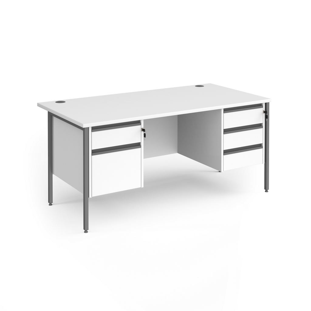 Picture of Contract 25 straight desk with 2 and 3 drawer pedestals and graphite H-Frame leg 1600mm x 800mm - white top