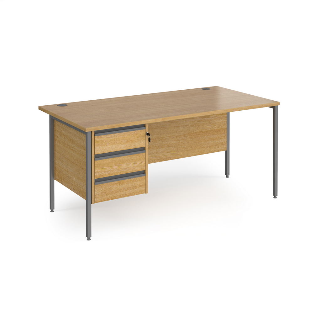 Picture of Contract 25 straight desk with 3 drawer pedestal and graphite H-Frame leg 1600mm x 800mm - oak top