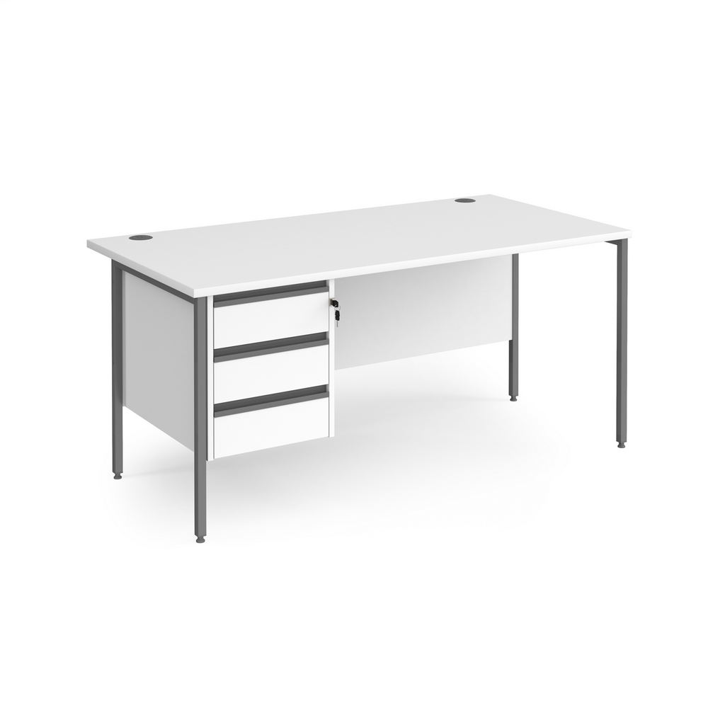 Picture of Contract 25 straight desk with 3 drawer pedestal and graphite H-Frame leg 1600mm x 800mm - white top