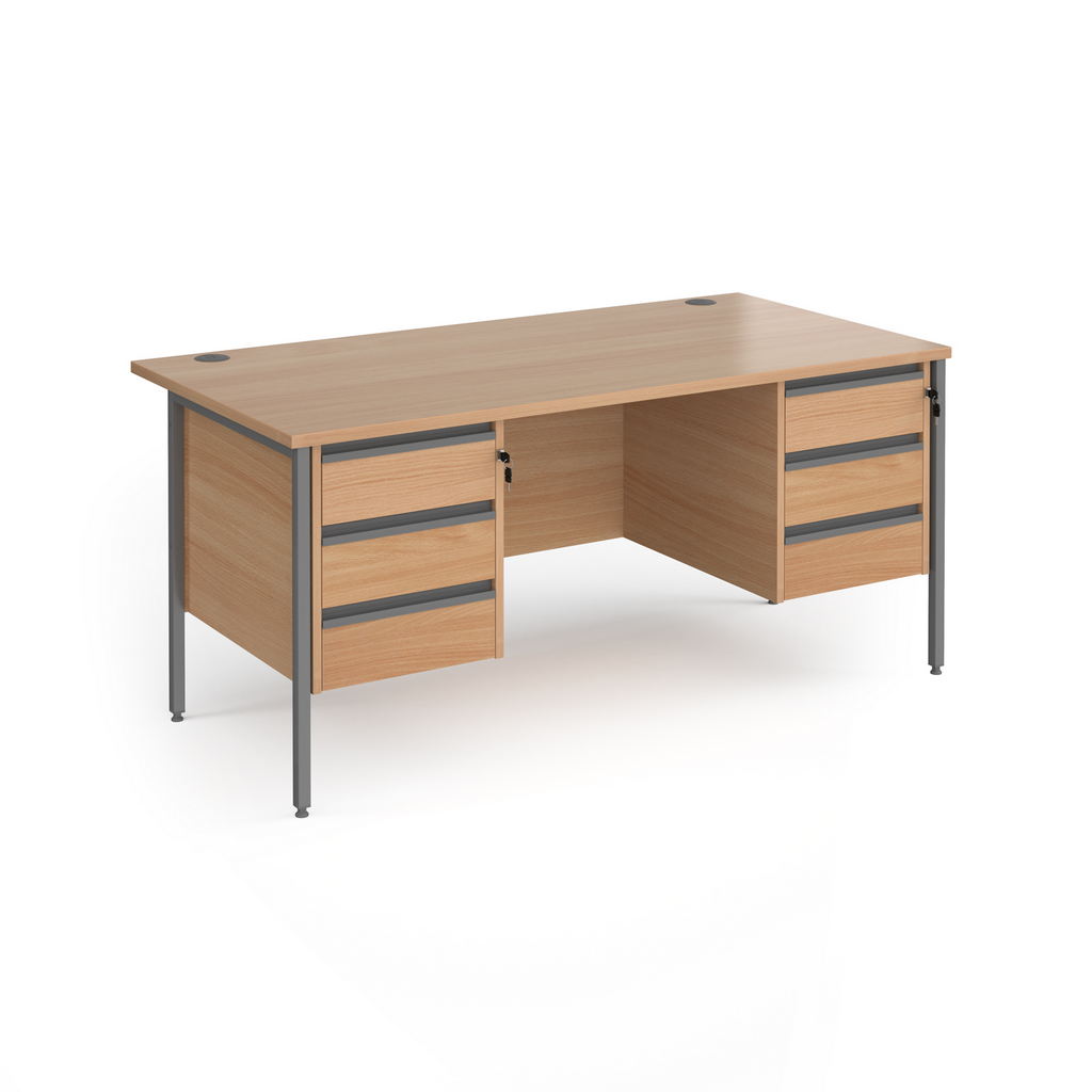 Picture of Contract 25 straight desk with 3 and 3 drawer pedestals and graphite H-Frame leg 1600mm x 800mm - beech top