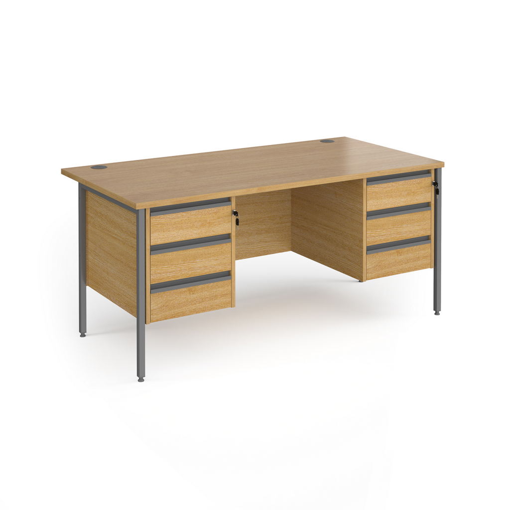 Picture of Contract 25 straight desk with 3 and 3 drawer pedestals and graphite H-Frame leg 1600mm x 800mm - oak top