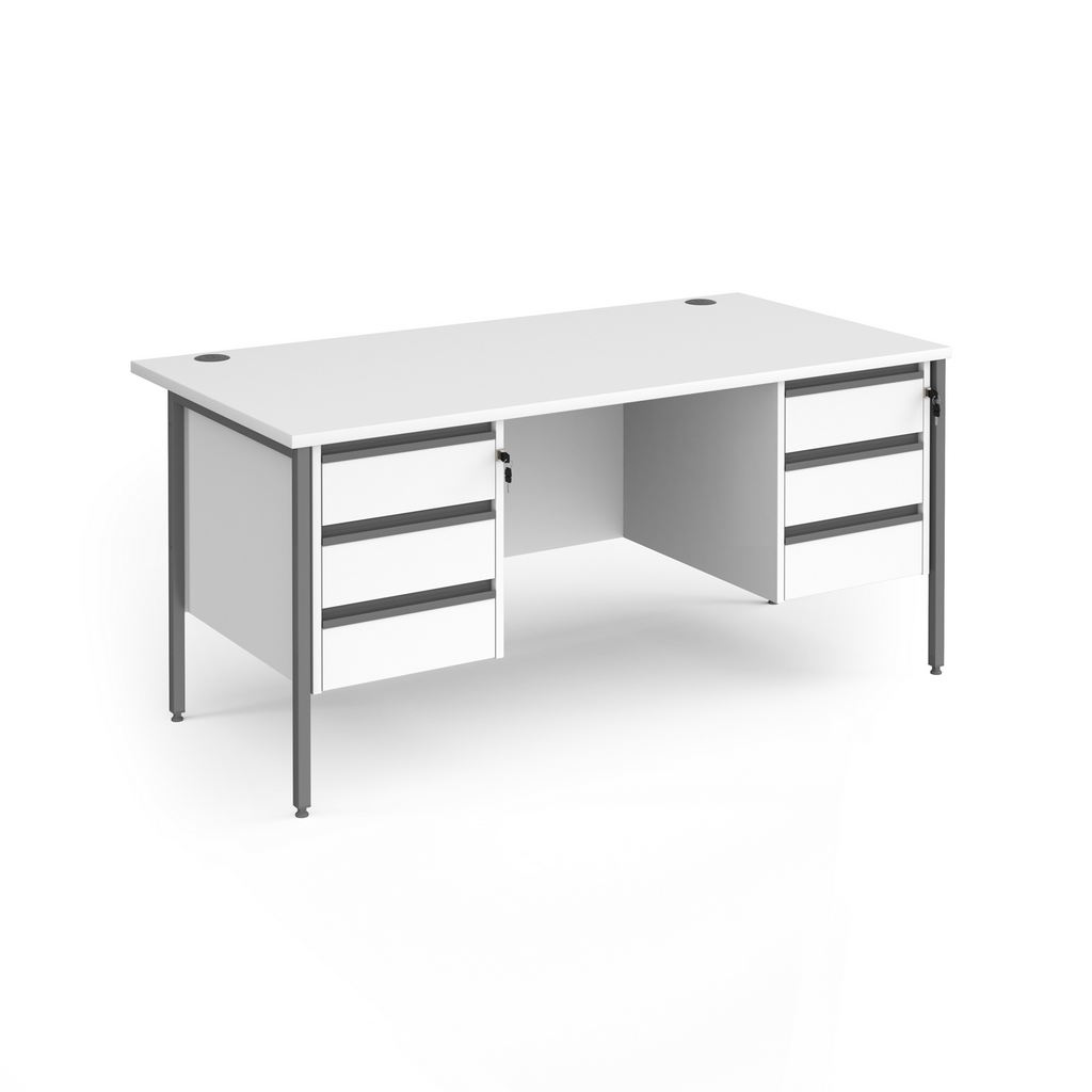 Picture of Contract 25 straight desk with 3 and 3 drawer pedestals and graphite H-Frame leg 1600mm x 800mm - white top