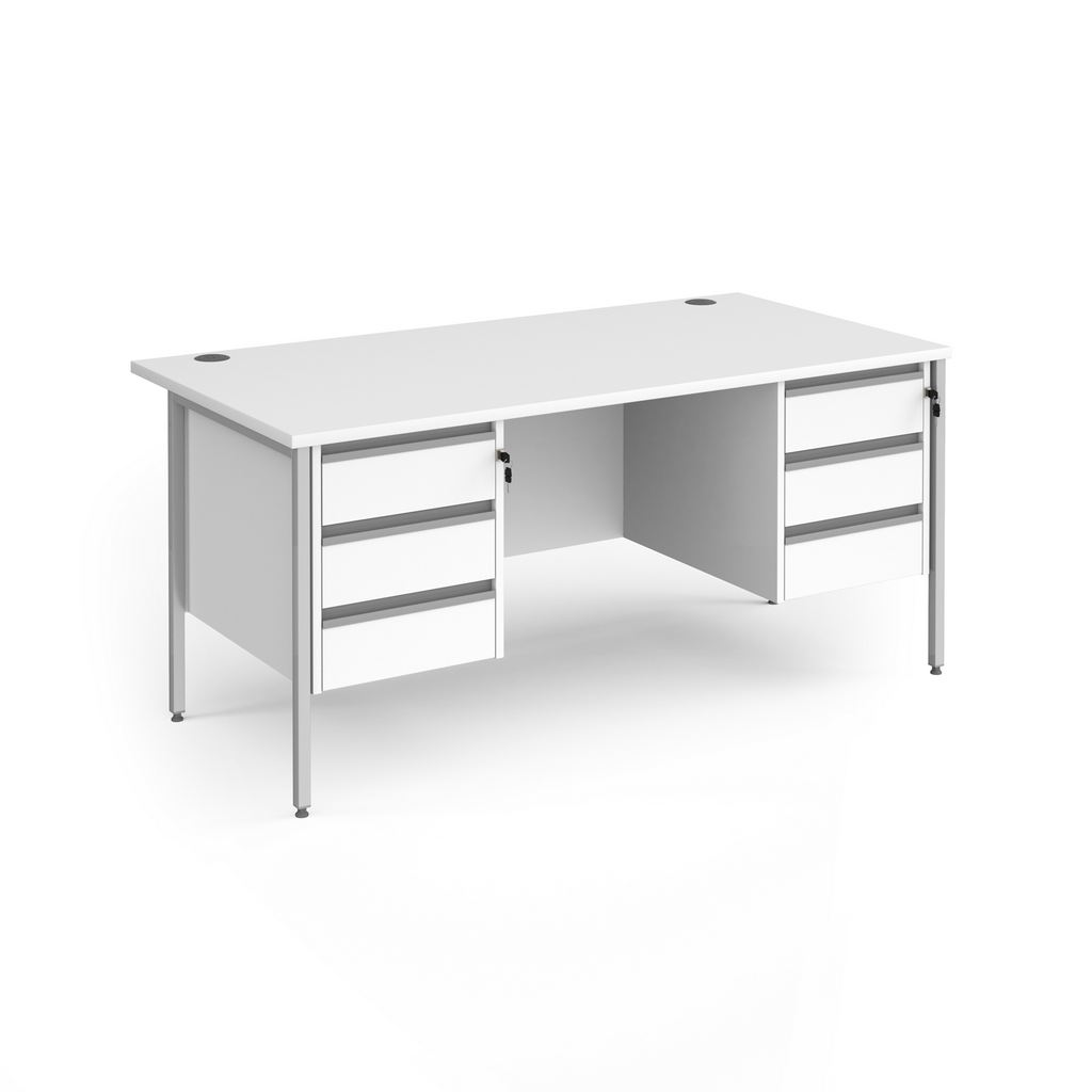 Picture of Contract 25 straight desk with 3 and 3 drawer pedestals and silver H-Frame leg 1600mm x 800mm - white top