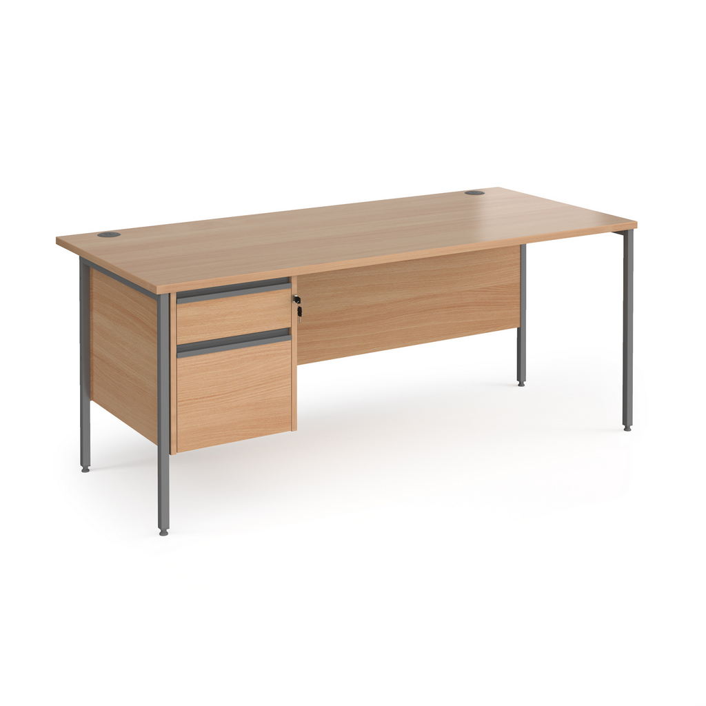 Picture of Contract 25 straight desk with 2 drawer pedestal and graphite H-Frame leg 1800mm x 800mm - beech top