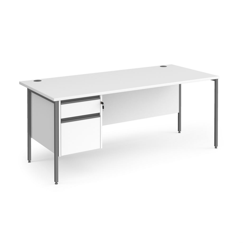 Picture of Contract 25 straight desk with 2 drawer pedestal and graphite H-Frame leg 1800mm x 800mm - white top