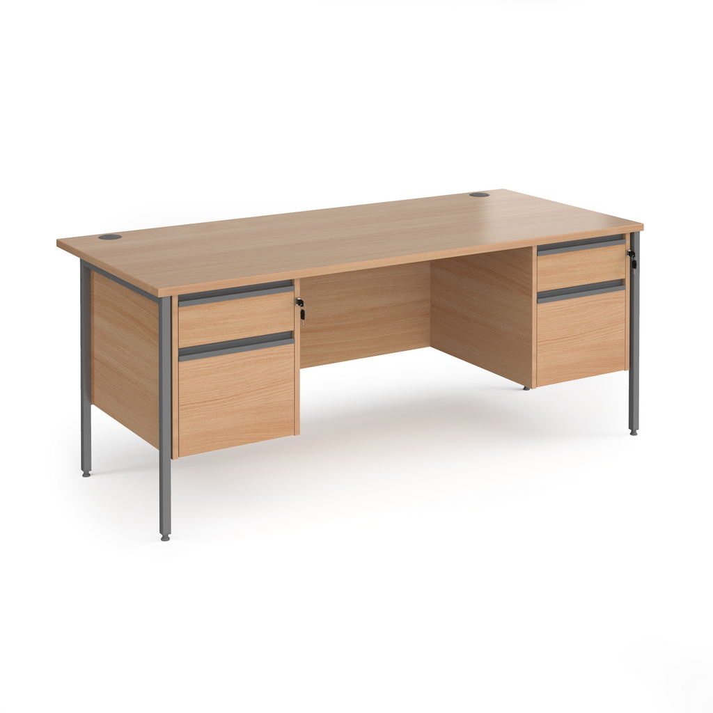 Picture of Contract 25 straight desk with 2 and 2 drawer pedestals and graphite H-Frame leg 1800mm x 800mm - beech top