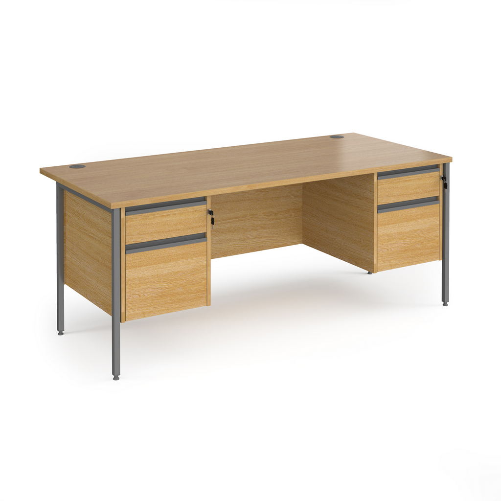 Picture of Contract 25 straight desk with 2 and 2 drawer pedestals and graphite H-Frame leg 1800mm x 800mm - oak top