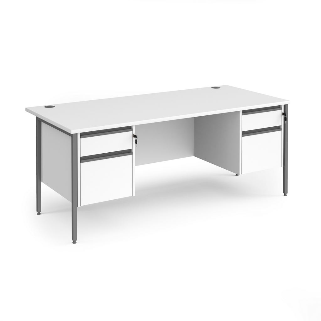 Picture of Contract 25 straight desk with 2 and 2 drawer pedestals and graphite H-Frame leg 1800mm x 800mm - white top