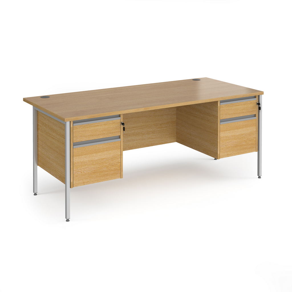 Picture of Contract 25 straight desk with 2 and 2 drawer pedestals and silver H-Frame leg 1800mm x 800mm - oak top