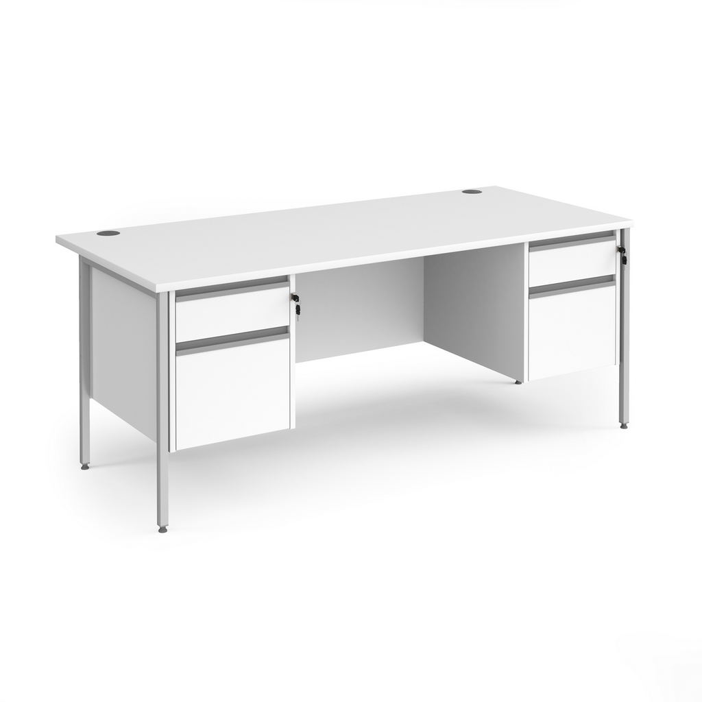 Picture of Contract 25 straight desk with 2 and 2 drawer pedestals and silver H-Frame leg 1800mm x 800mm - white top