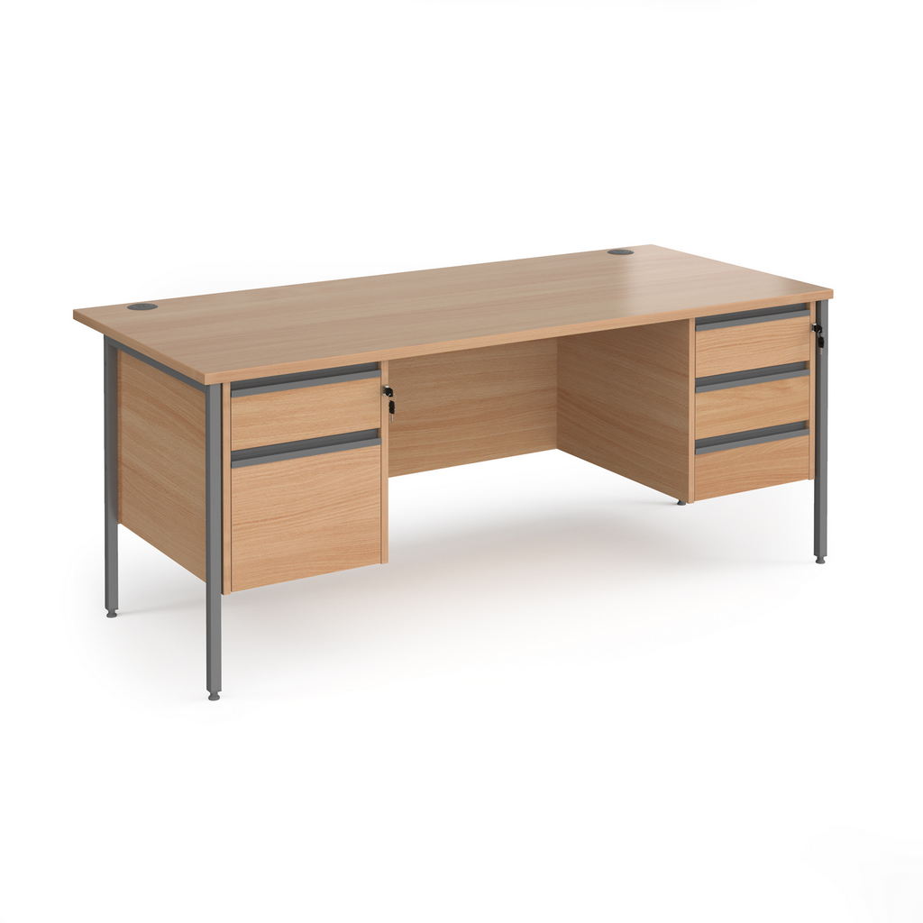 Picture of Contract 25 straight desk with 2 and 3 drawer pedestals and graphite H-Frame leg 1800mm x 800mm - beech top