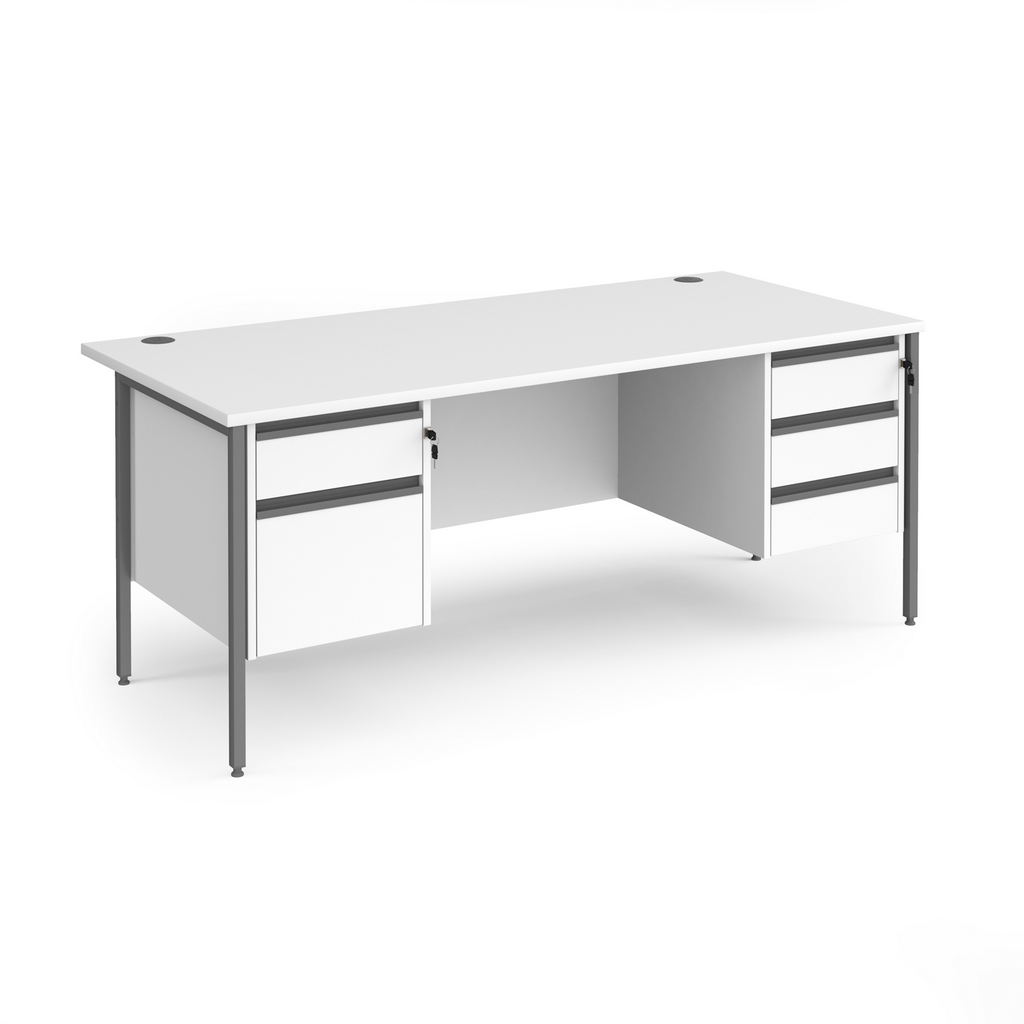 Picture of Contract 25 straight desk with 2 and 3 drawer pedestals and graphite H-Frame leg 1800mm x 800mm - white top