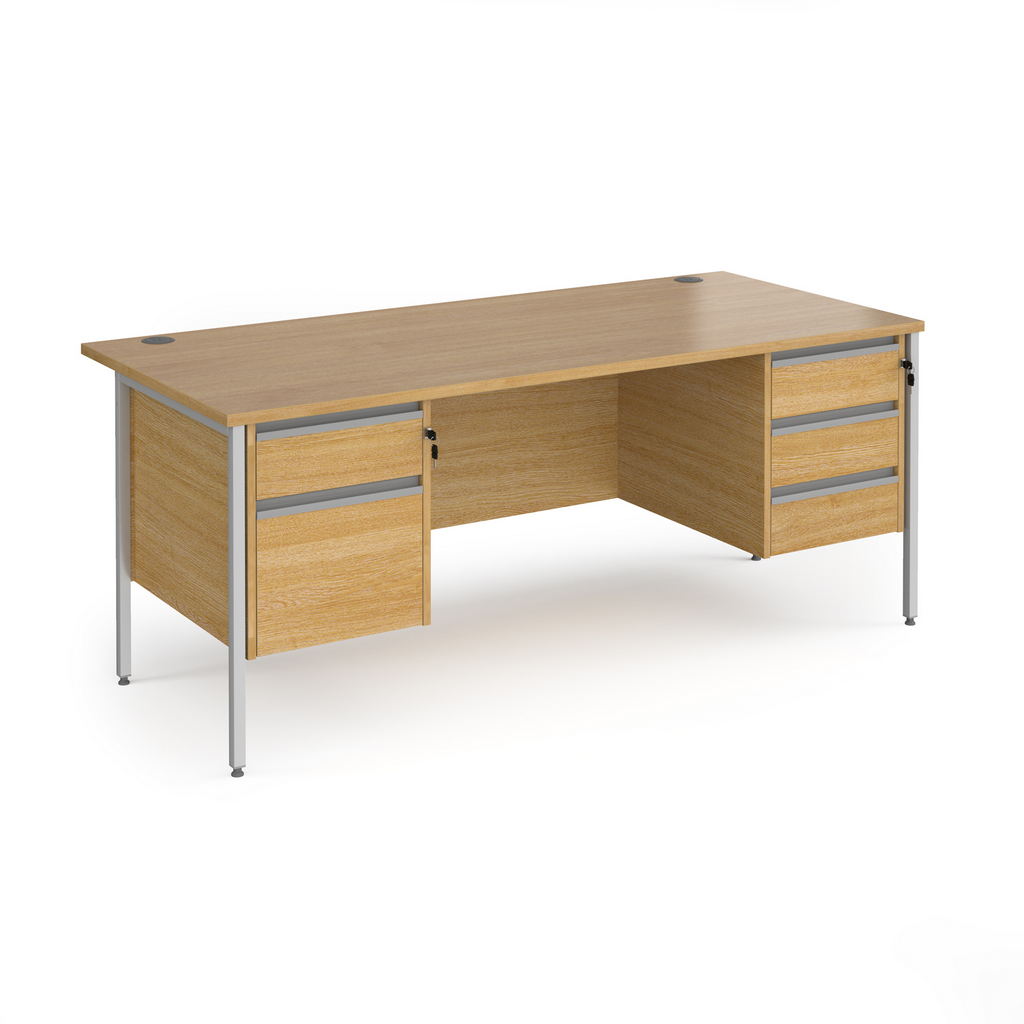 Picture of Contract 25 straight desk with 2 and 3 drawer pedestals and silver H-Frame leg 1800mm x 800mm - oak top