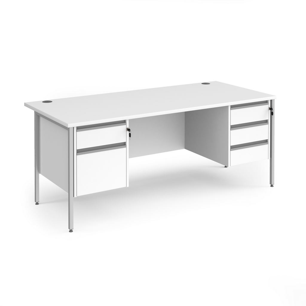 Picture of Contract 25 straight desk with 2 and 3 drawer pedestals and silver H-Frame leg 1800mm x 800mm - white top