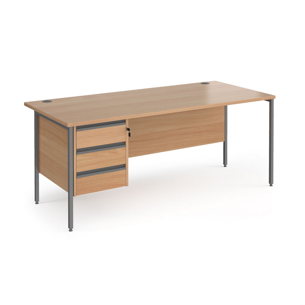 Picture of Contract 25 straight desk with 3 drawer pedestal and graphite H-Frame leg 1800mm x 800mm - beech top