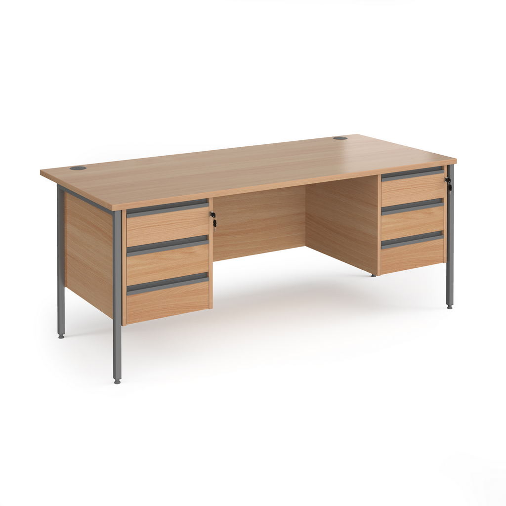 Picture of Contract 25 straight desk with 3 and 3 drawer pedestals and graphite H-Frame leg 1800mm x 800mm - beech top