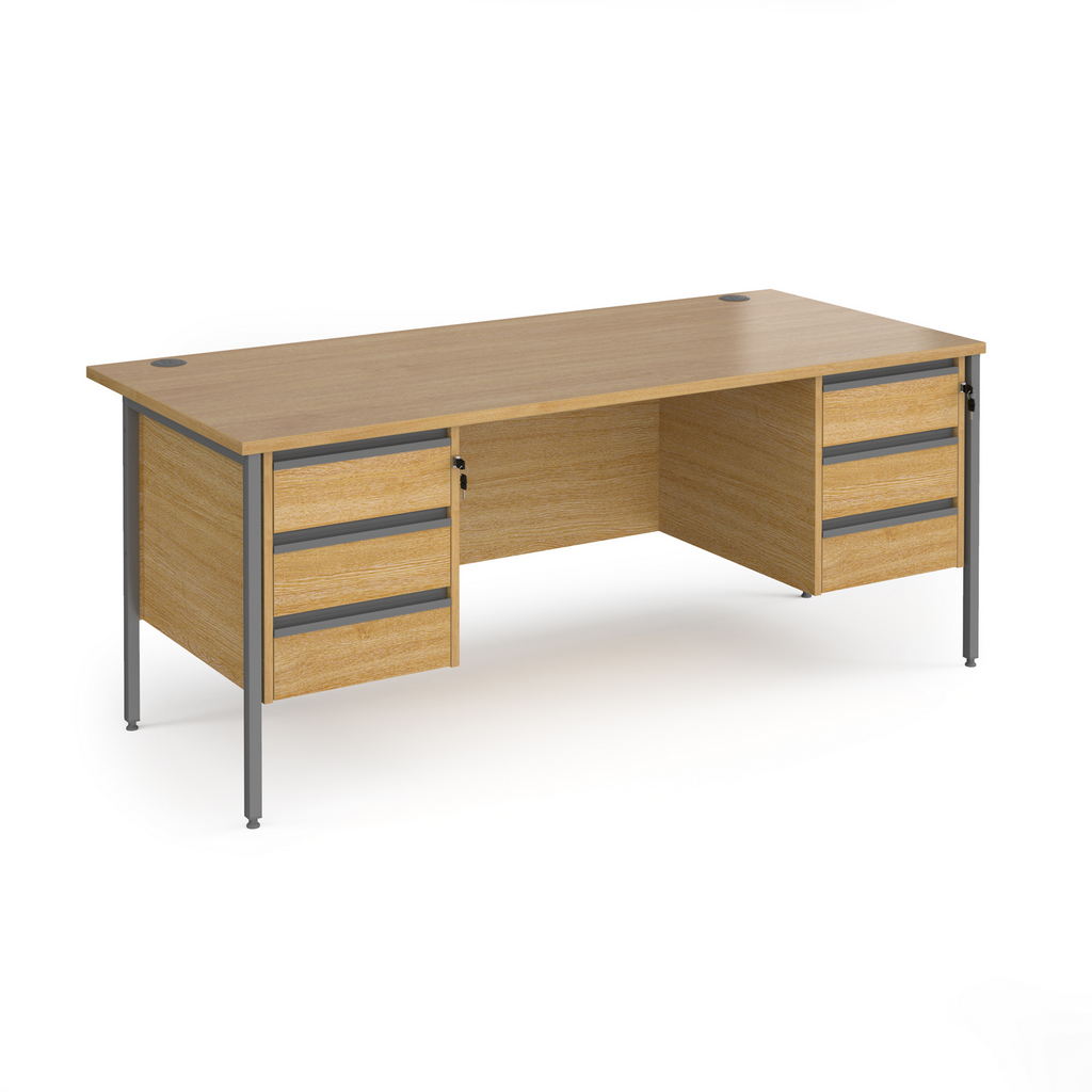 Picture of Contract 25 straight desk with 3 and 3 drawer pedestals and graphite H-Frame leg 1800mm x 800mm - oak top