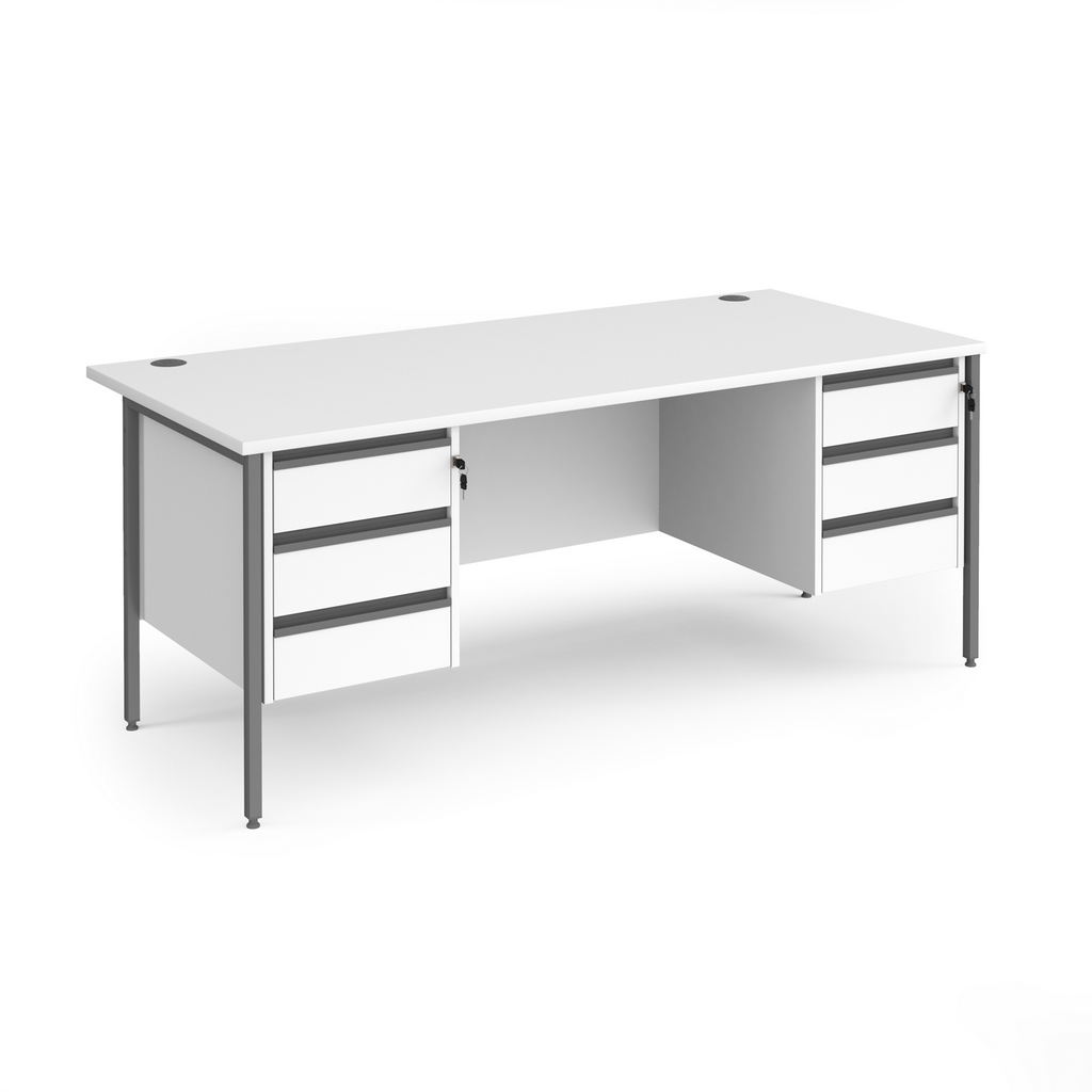 Picture of Contract 25 straight desk with 3 and 3 drawer pedestals and graphite H-Frame leg 1800mm x 800mm - white top