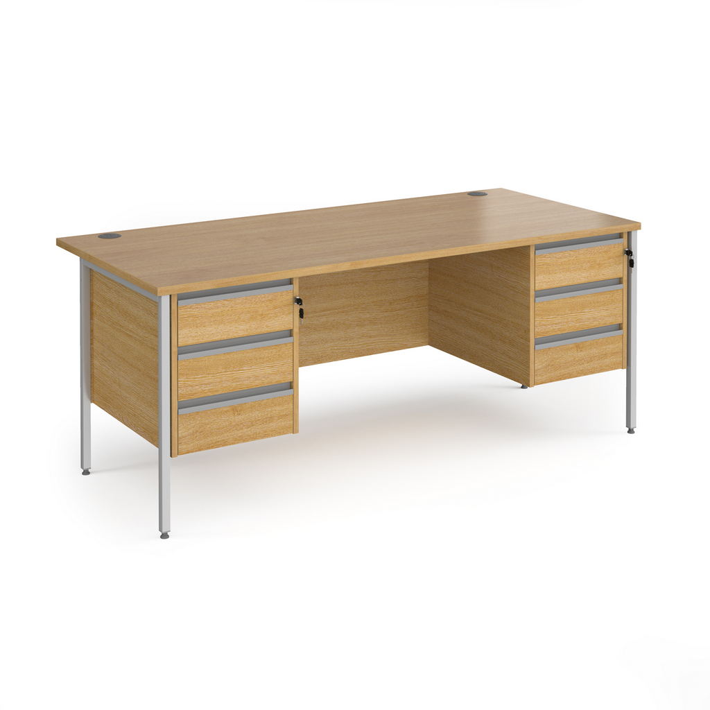 Picture of Contract 25 straight desk with 3 and 3 drawer pedestals and silver H-Frame leg 1800mm x 800mm - oak top