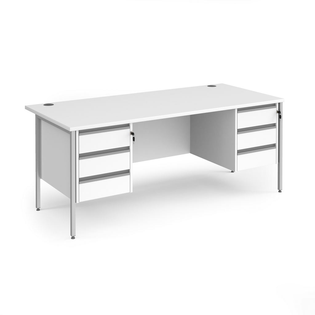 Picture of Contract 25 straight desk with 3 and 3 drawer pedestals and silver H-Frame leg 1800mm x 800mm - white top