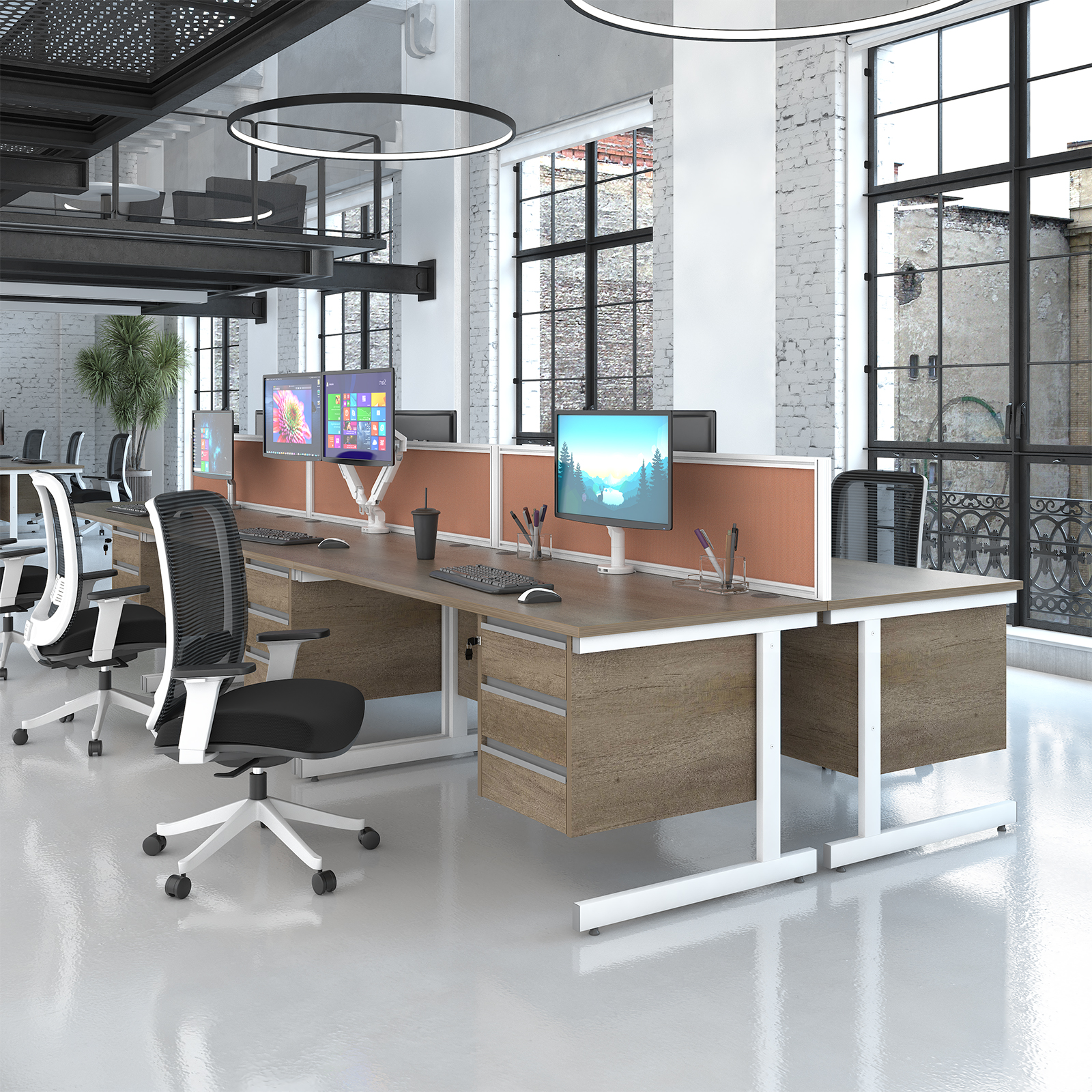 Picture of Contract 25 right hand ergonomic desk with graphite cantilever leg 1400mm - White Top