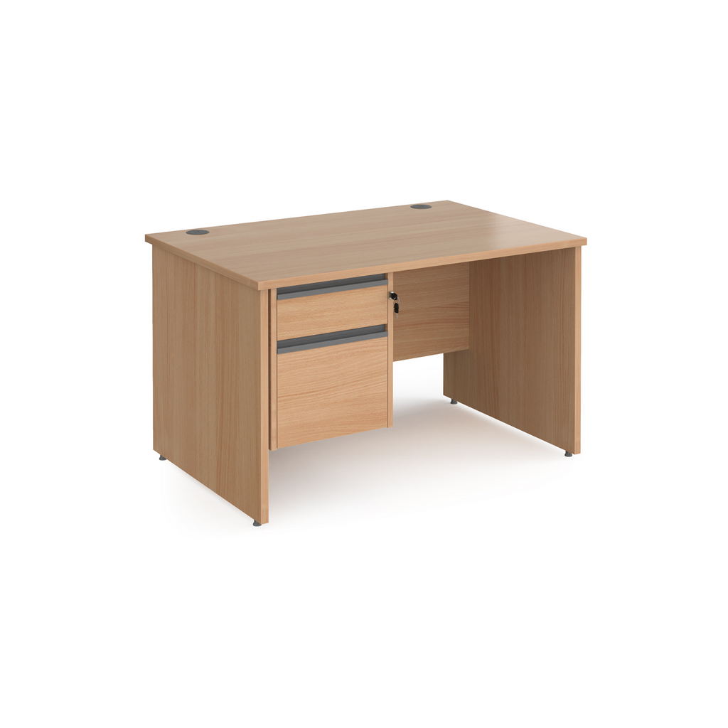 Picture of Contract 25 straight desk with 2 drawer graphite pedestal and panel leg 1200mm x 800mm - beech