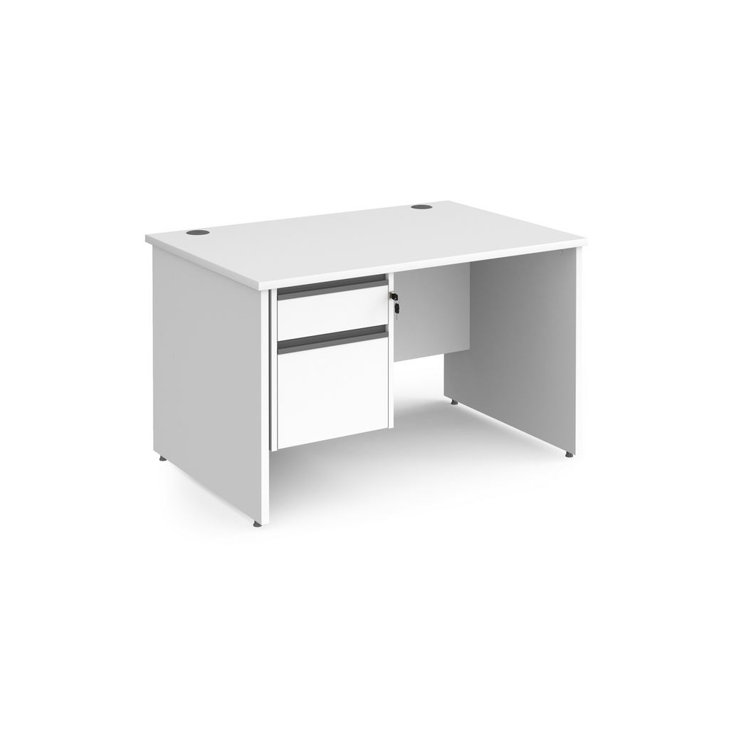 Picture of Contract 25 straight desk with 2 drawer graphite pedestal and panel leg 1200mm x 800mm - white