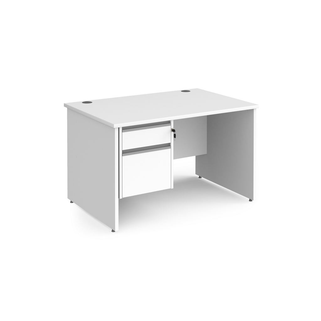 Picture of Contract 25 straight desk with 2 drawer silver pedestal and panel leg 1200mm x 800mm - white