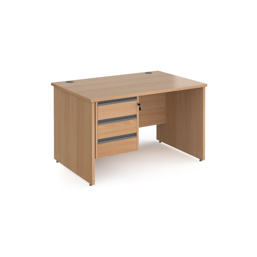 Picture of Contract 25 straight desk with 3 drawer graphite pedestal and panel leg 1200mm x 800mm - beech