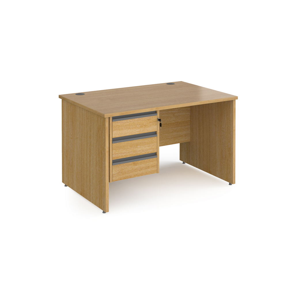 Picture of Contract 25 straight desk with 3 drawer graphite pedestal and panel leg 1200mm x 800mm - oak