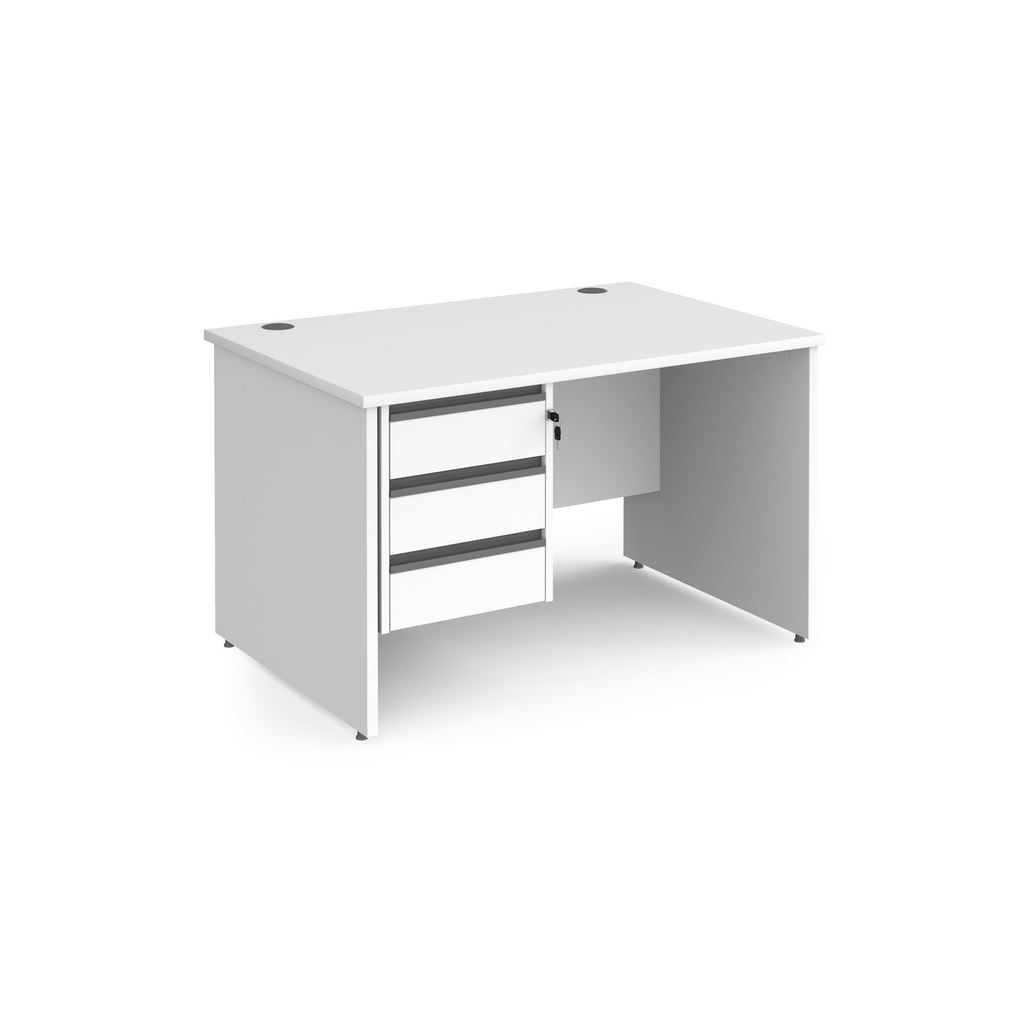 Picture of Contract 25 straight desk with 3 drawer graphite pedestal and panel leg 1200mm x 800mm - white