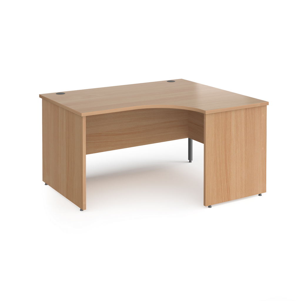 Picture of Contract 25 right hand ergonomic desk with panel ends and graphite corner leg 1400mm - beech