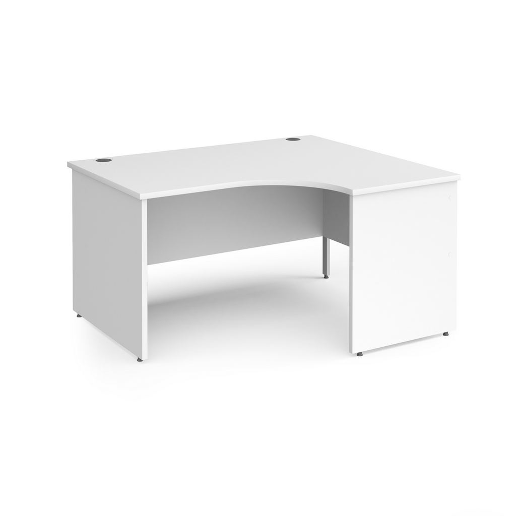 Picture of Contract 25 right hand ergonomic desk with panel ends and silver corner leg 1400mm - white