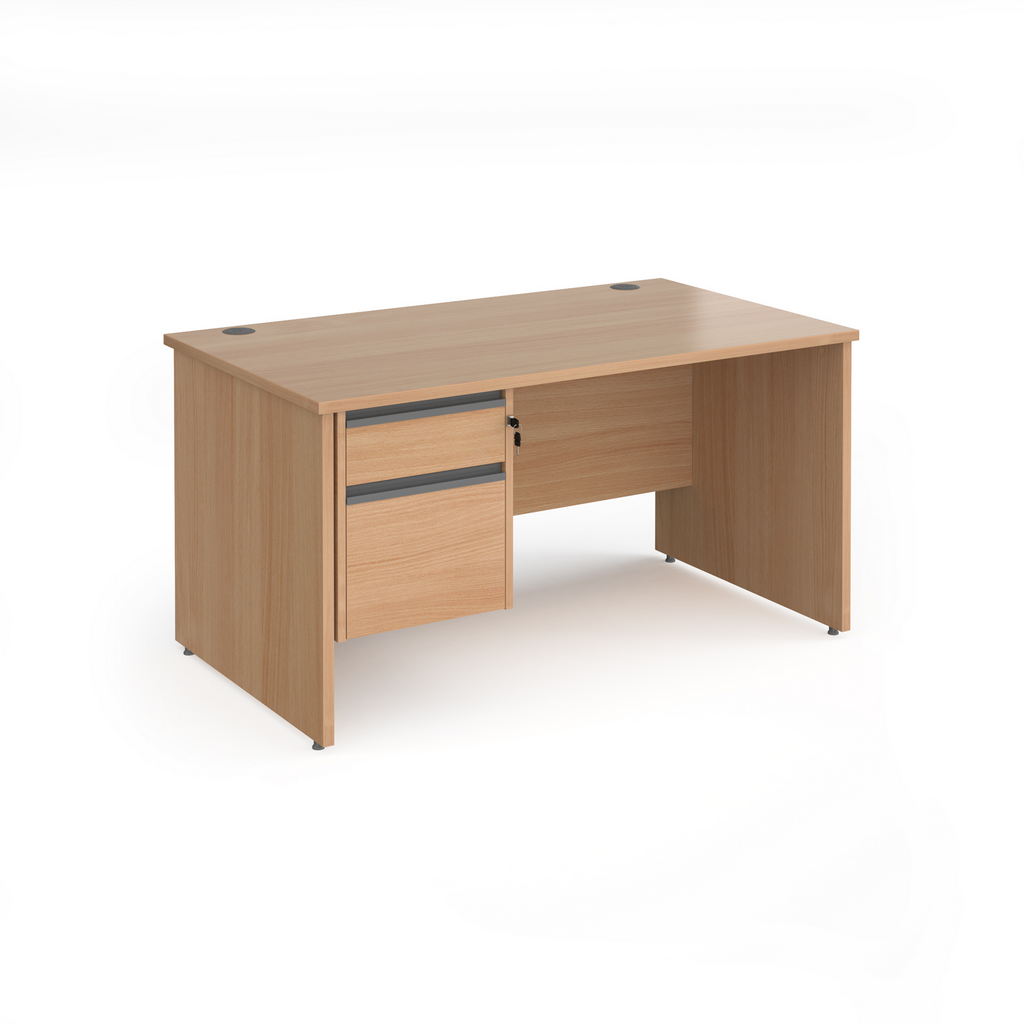 Picture of Contract 25 straight desk with 2 drawer graphite pedestal and panel leg 1400mm x 800mm - beech